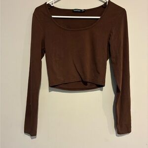 Boohoo Chocolate Long Sleeve Crop Top